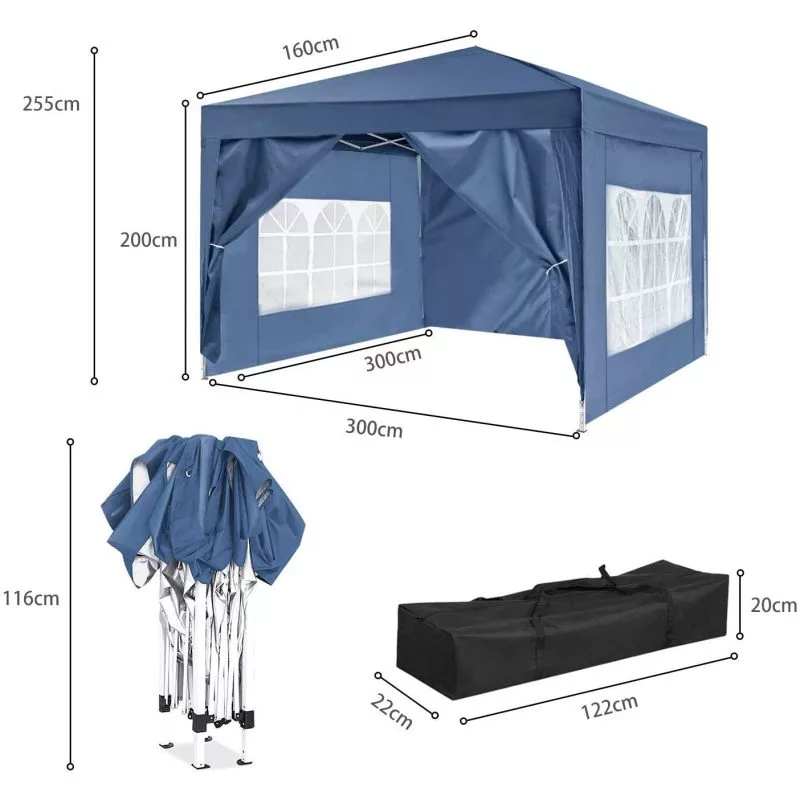 Carpa plegable azul con todas las paredes y ventanas - Imagen 7