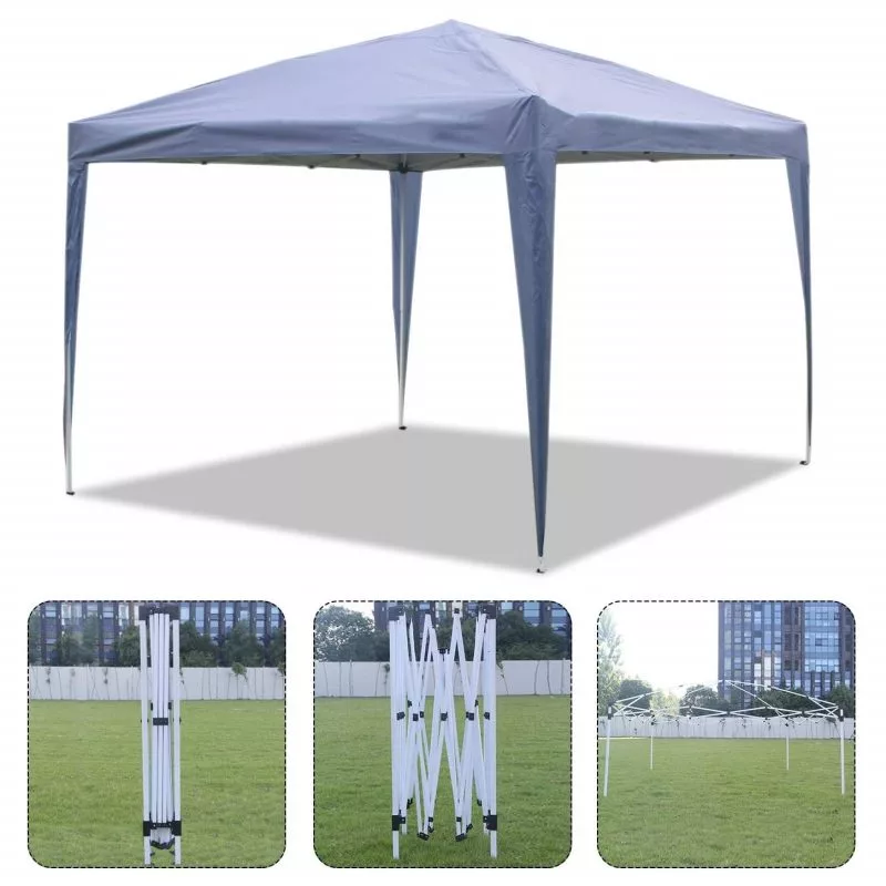 Carpa plegable azul con todas las paredes y ventanas - Imagen 5