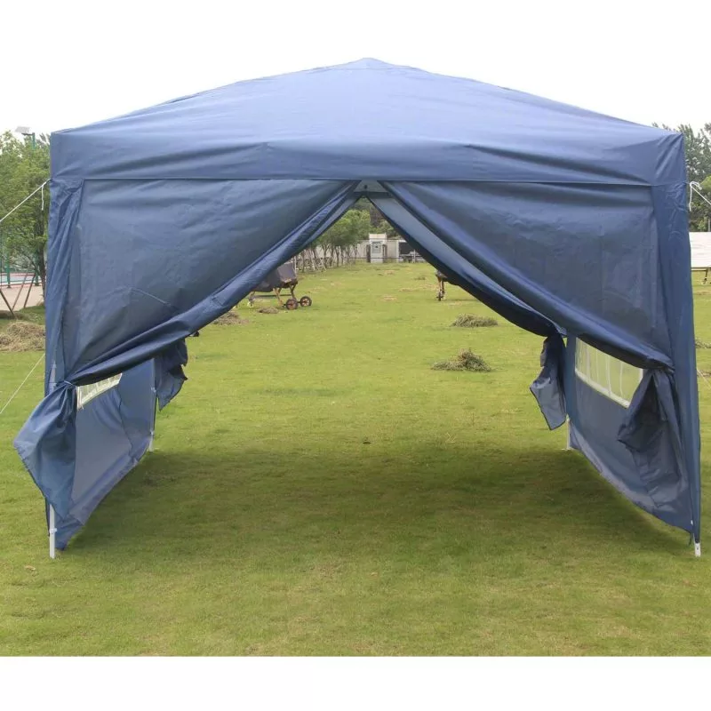 Carpa plegable azul con todas las paredes y ventanas - Imagen 3