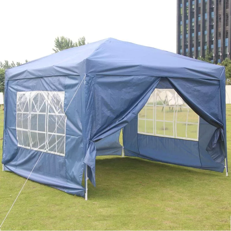 Carpa plegable azul con todas las paredes y ventanas - Imagen 2
