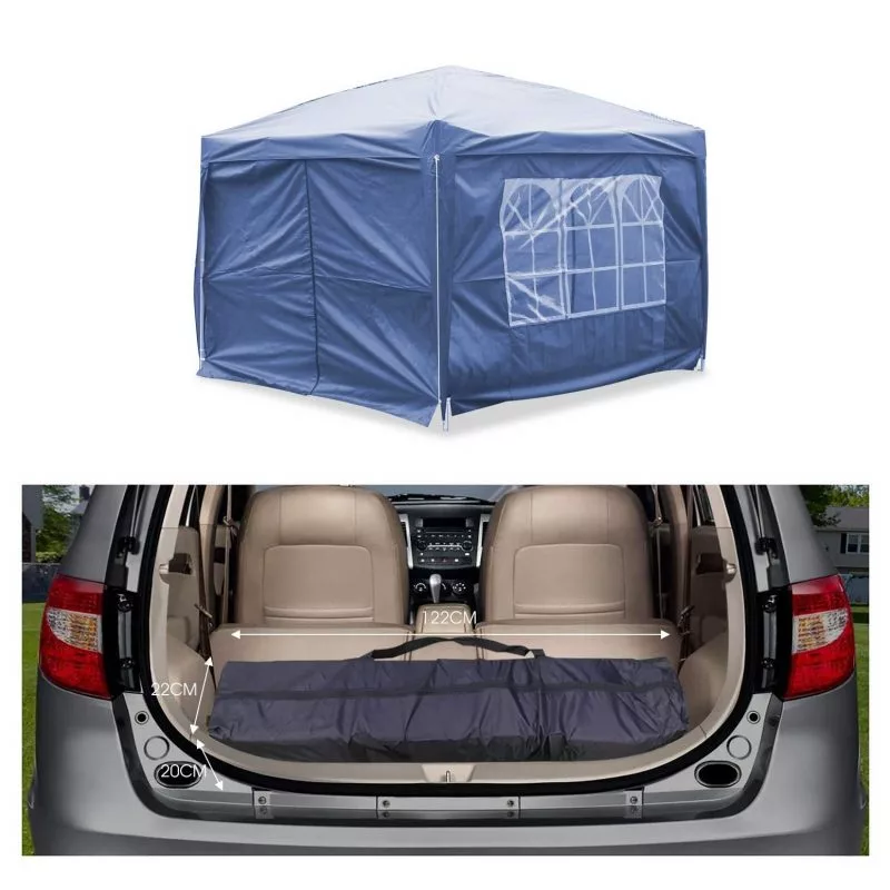 Carpa plegable azul con todas las paredes y ventanas - Imagen 4