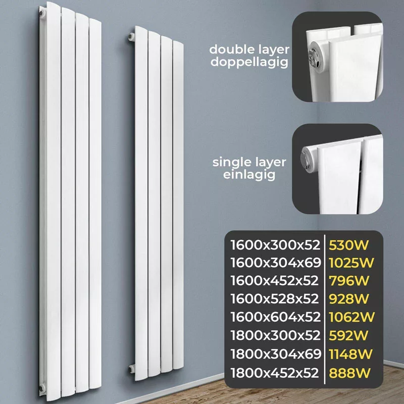 Radiador vertical de pared con panel plano