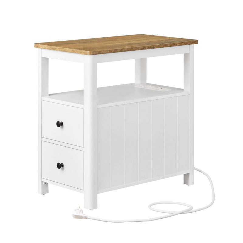 Mesa auxiliar con 2 cajones marrón nogal y blanco