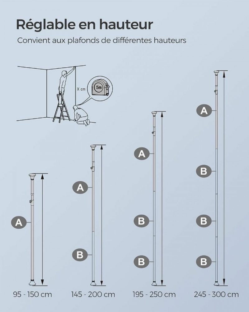 Estante de ducha telescópico, 95-300 cm, plata y negro - Imagen 2