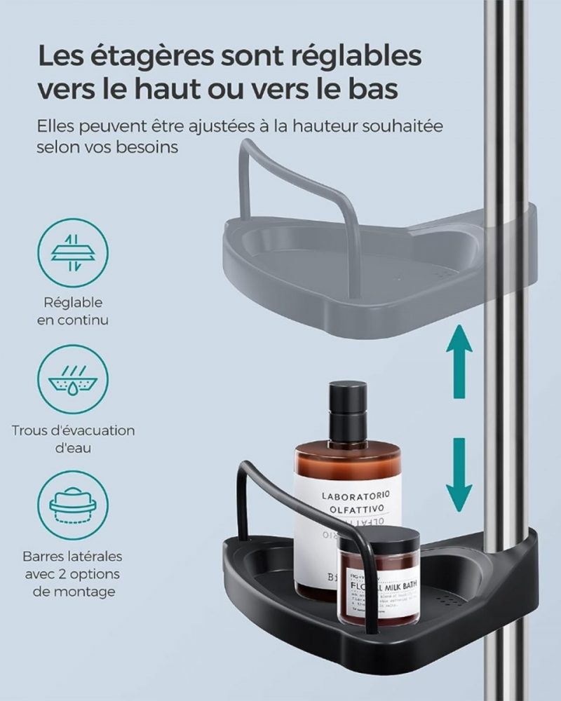 Estante de ducha telescópico, 95-300 cm, plata y negro - Imagen 4