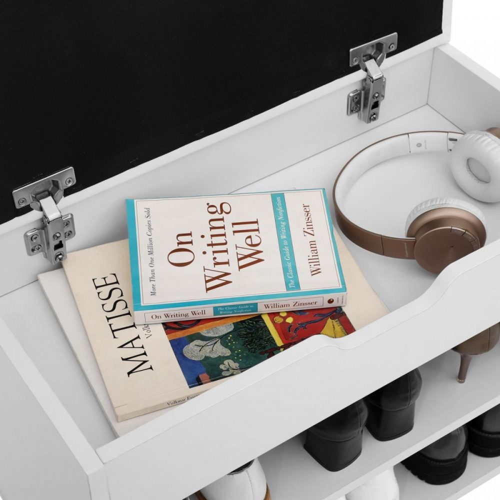 Armario zapatero banco con cojín y cajón, blanco - Imagen 4