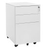 Archivador metálico con cerradura, 3 cajones, ruedas, oficina, blanco