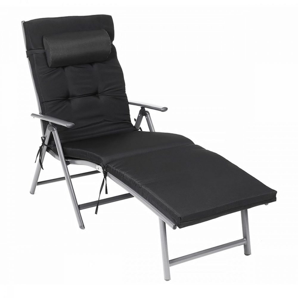Tumbona plegable reclinable, jardín, playa, 150 kg, negro