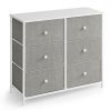 Cómoda estilo industrial 6 cajones tela, marco acero, gris claro y blanco