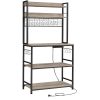 Estantería metálica entrada, toma de corriente, soporte para microondas, greige y negro