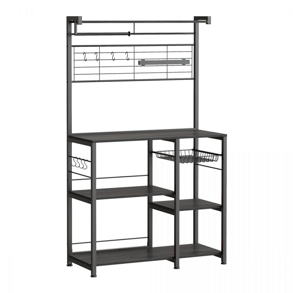 Estantería con isla de cocina, tira magnética y soporte rollos, roble ébano