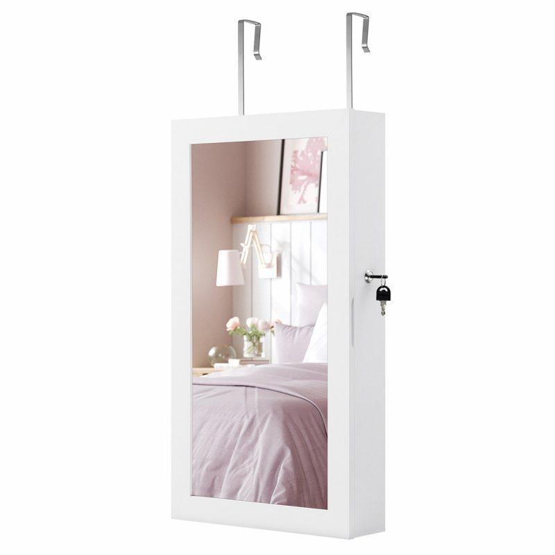Espejo joyero de pared, organizador espacioso, blanco