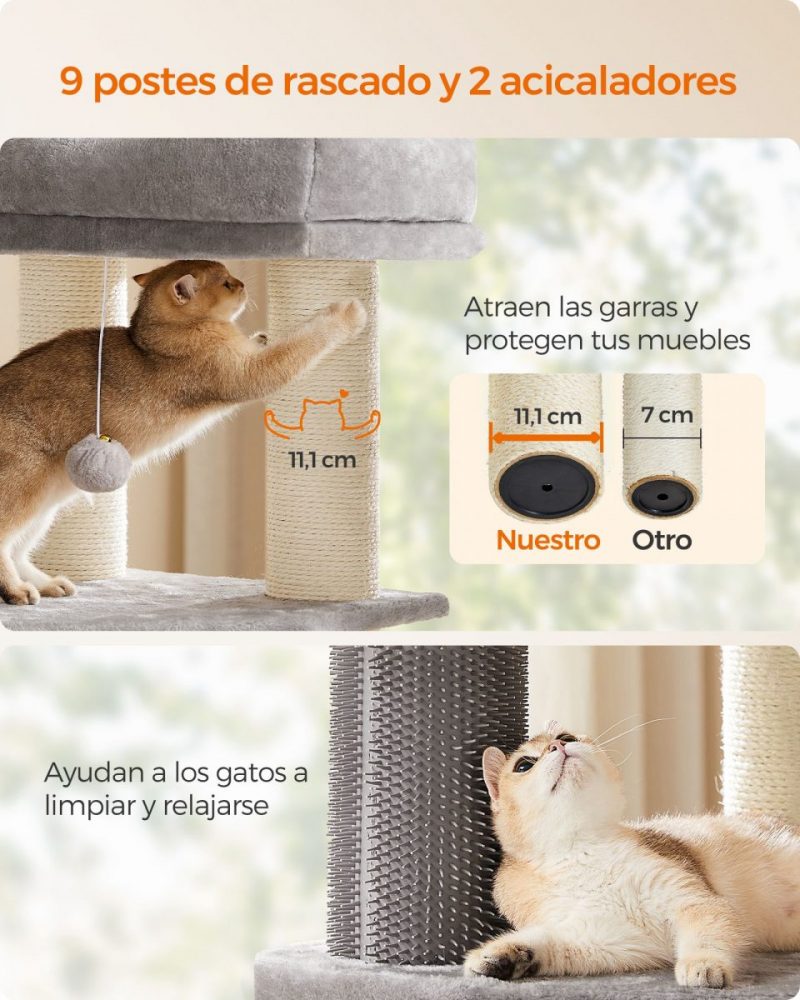 Árbol para gatos grande con almohadillas autocalentables, gris y blanco - Imagen 4