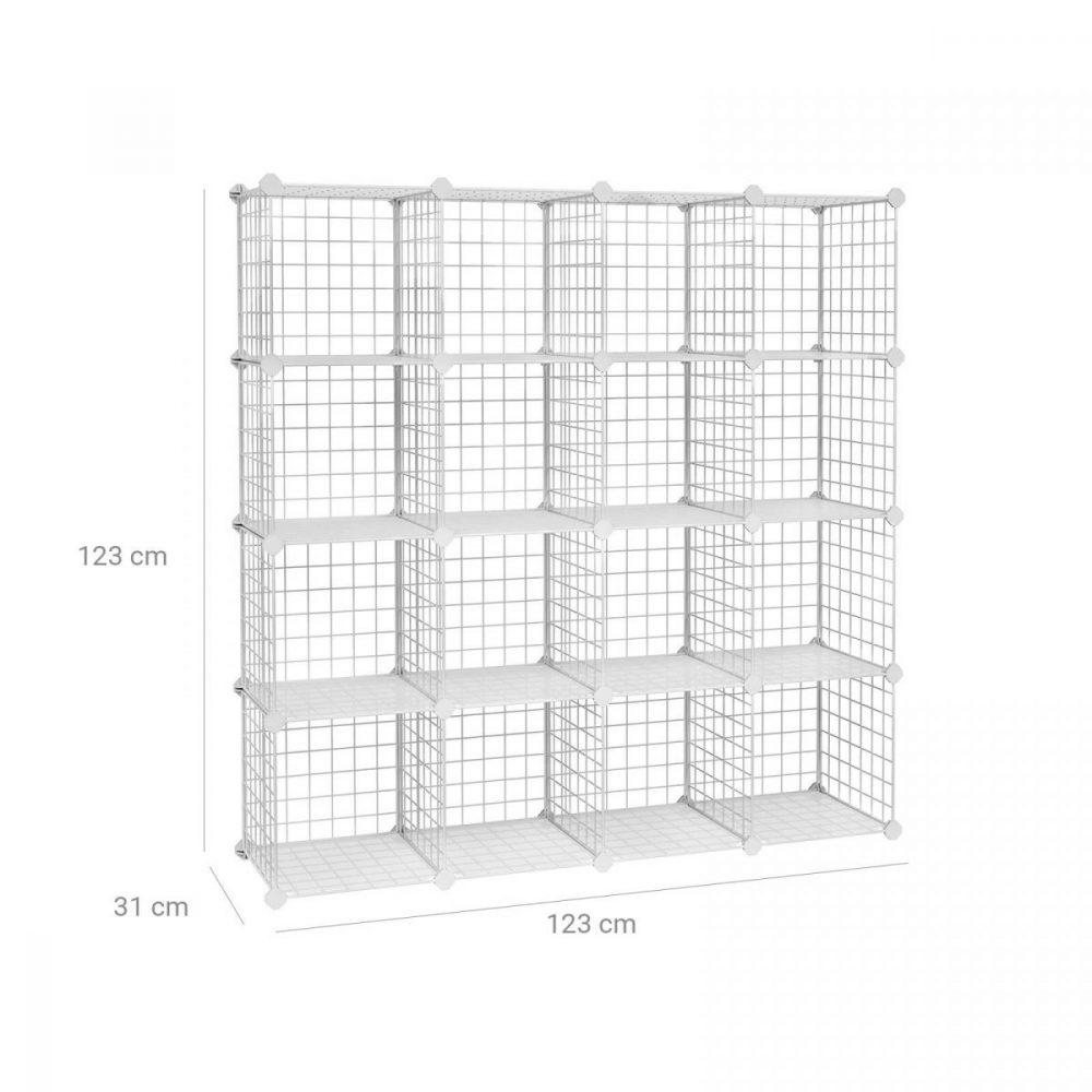 Zapatero modular alambre metálico, 16 cubos, blanco - Imagen 4