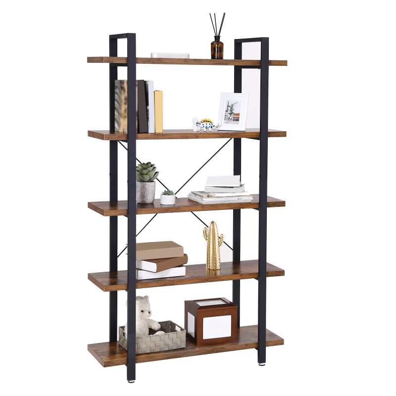 Estantería para salón, 5 estantes, almacenamiento estable, marrón