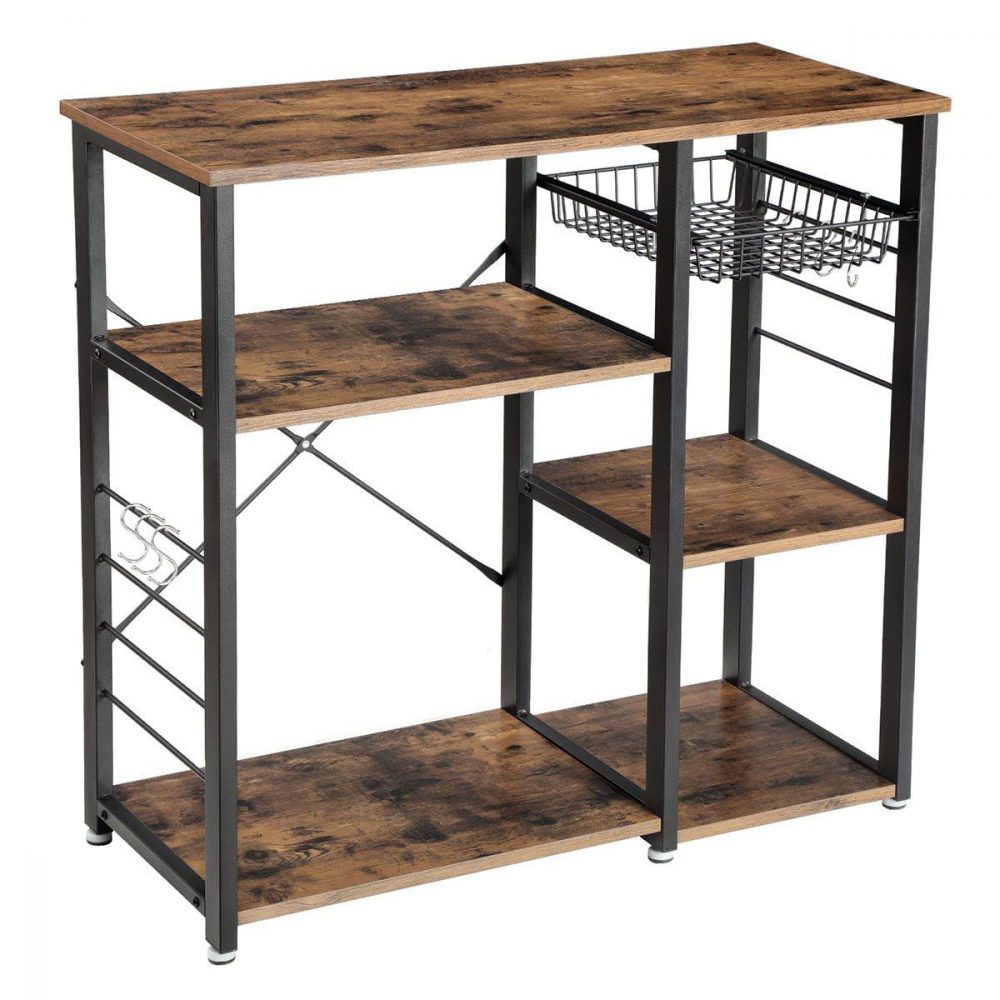 Estantería de cocina vintage metálica con rejilla de hierro, marrón rústico