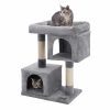 Árbol rascador para gatos con columnas de sisal, 2 viviendas, gris claro
