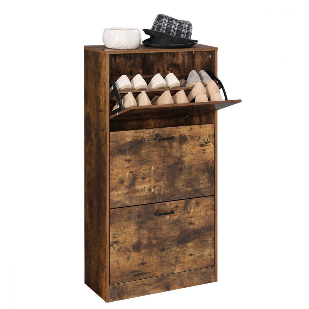 Zapatero de madera con 3 puertas abatibles, 60x24x120 cm