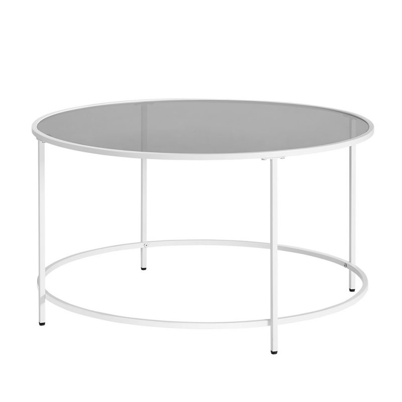 Mesa de centro redonda de cristal y acero, blanco