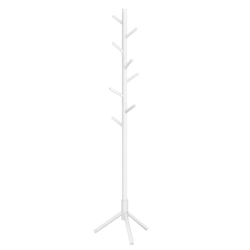 Perchero de pie de madera maciza, 8 ganchos, altura ajustable