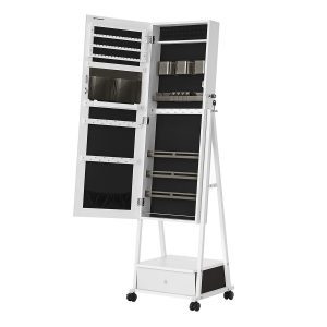 Espejo joyero completo con ruedas, blanco