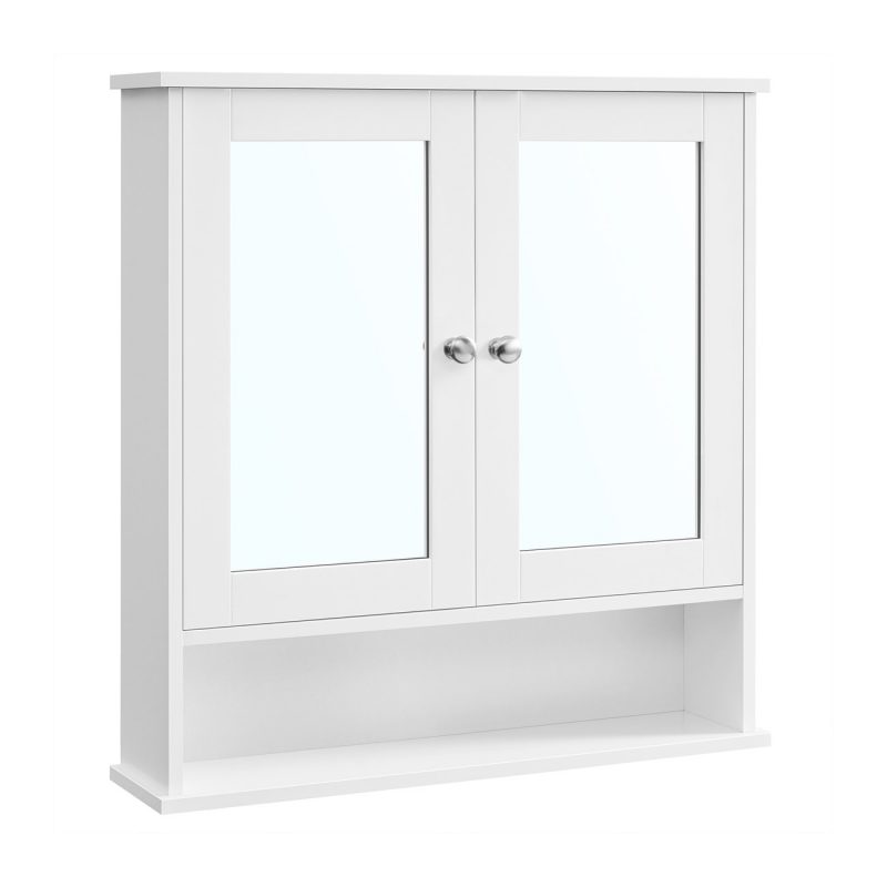 Armario de baño con espejo de pared, 2 puertas, balda ajustable