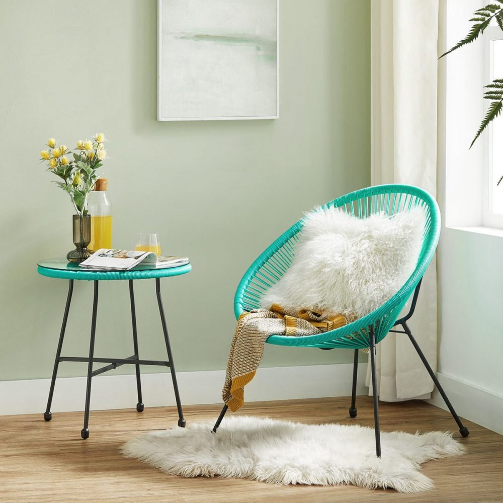 Conjunto muebles jardín 3 piezas, sillas acapulco y mesa, turquesa - Imagen 4