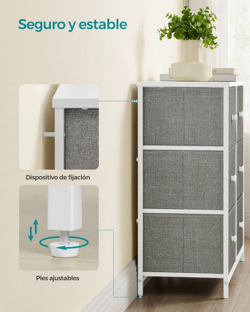 Cómoda estilo industrial 6 cajones tela, marco acero, gris claro y blanco - Imagen 6