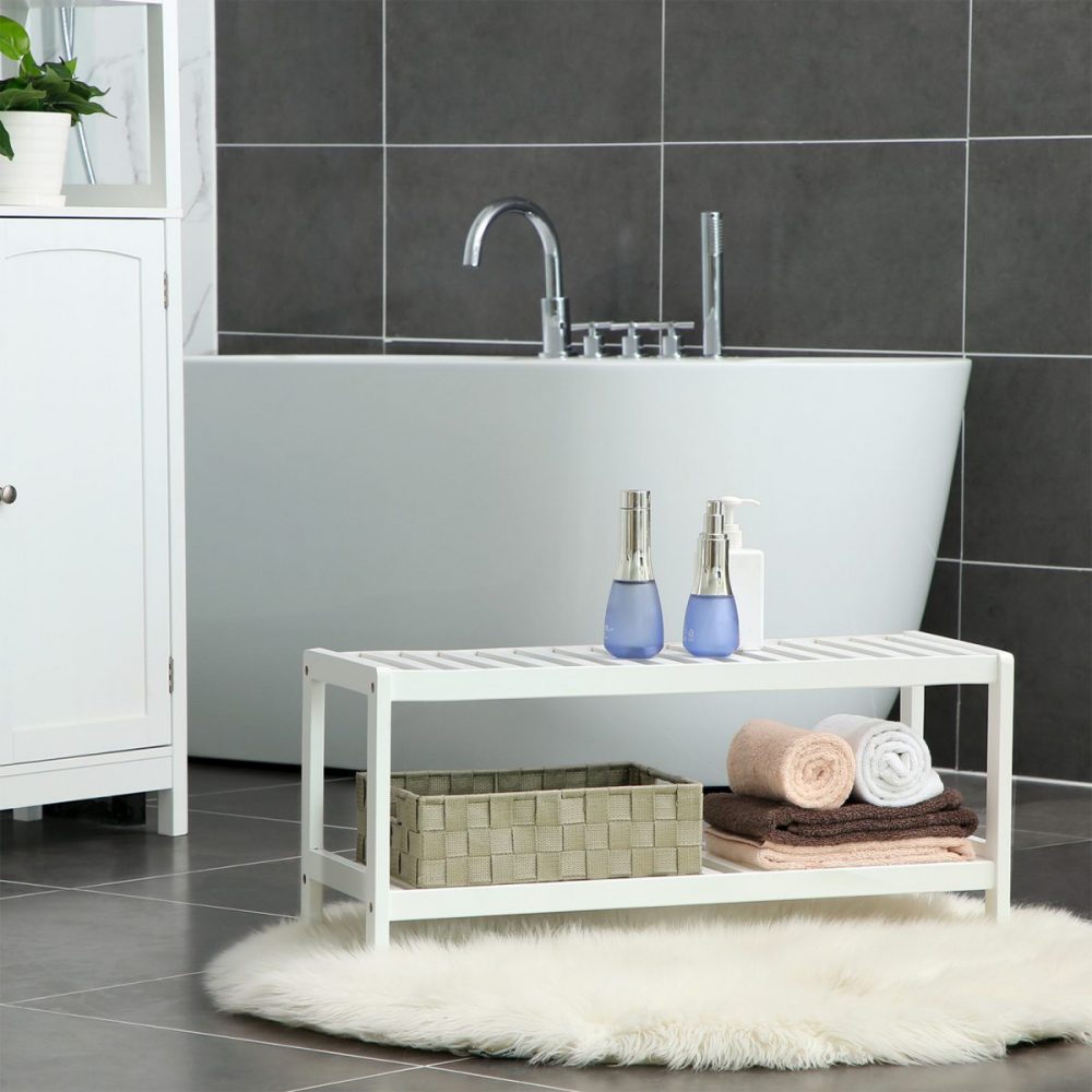 Organizador de zapatos de bambú, 2 pisos, blanco - Imagen 4