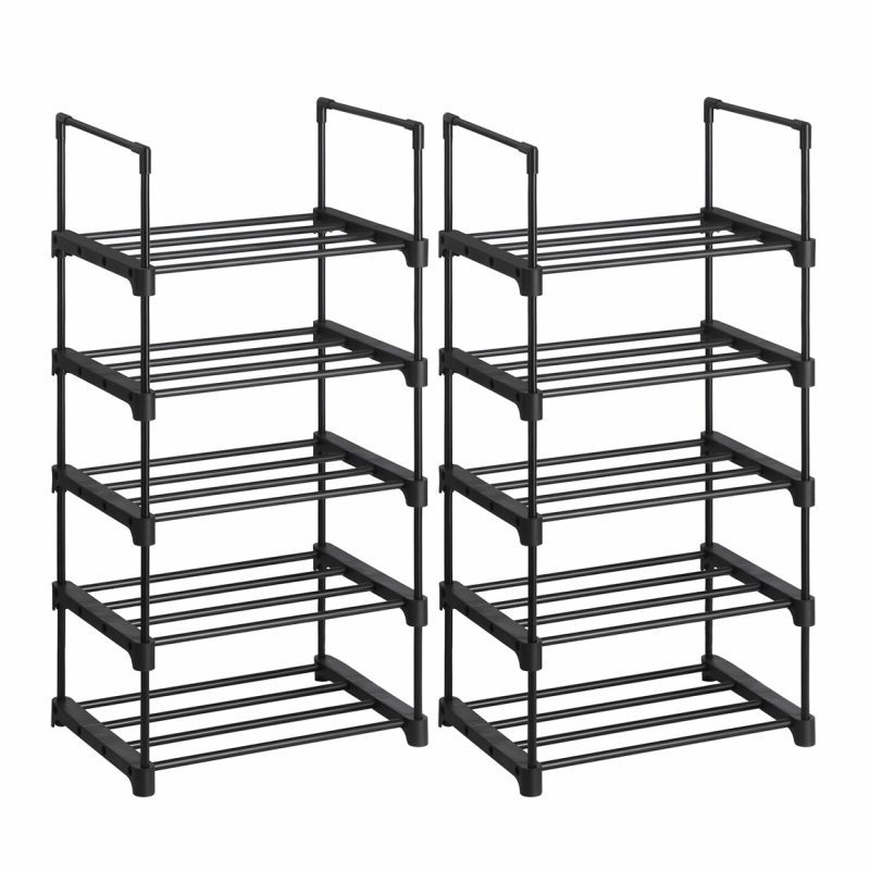 Juego de 2 estantes zapateros apilables de 5 niveles, negro