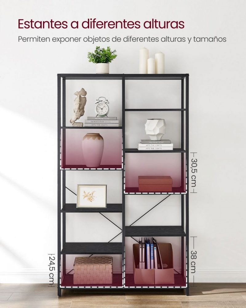 Estantería 5 niveles industrial, biblioteca pie, negro - Imagen 5