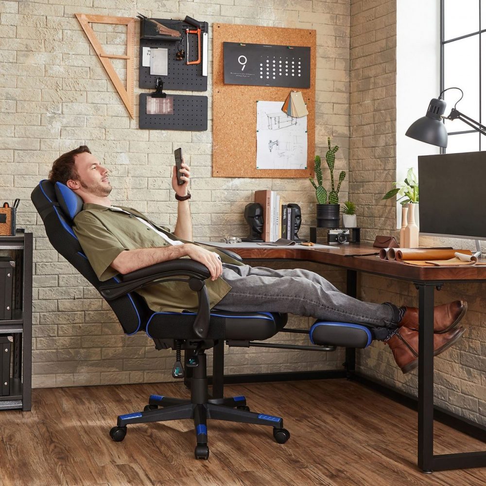 Silla oficina ergonómica, reposapiés extensible, azul cielo - Imagen 2