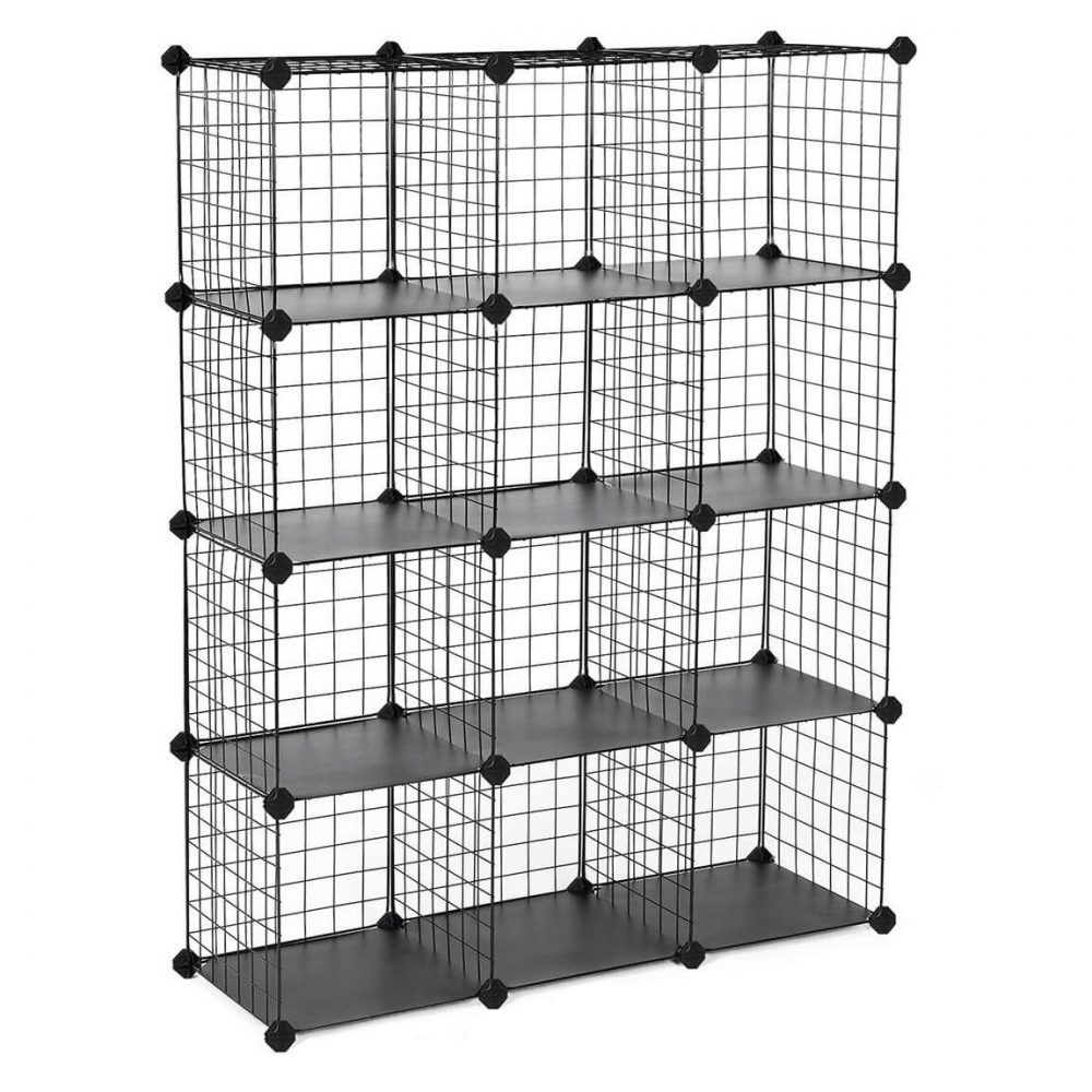 Estantería modular malla hierro 93x31x123 cm, 4 niveles, negro