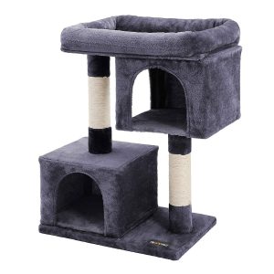 Árbol rascador para gatos con columnas de sisal, 2 viviendas, gris antracita