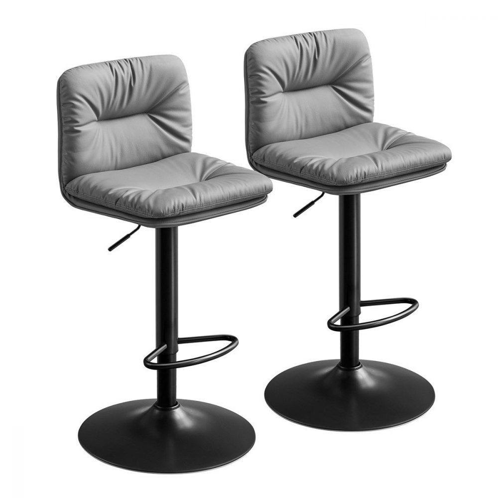 Juego 2 taburetes bar regulables, respaldo, gris