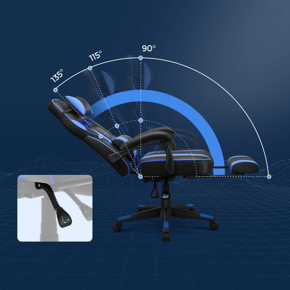 Silla oficina ergonómica, reposapiés extensible, azul cielo - Imagen 5