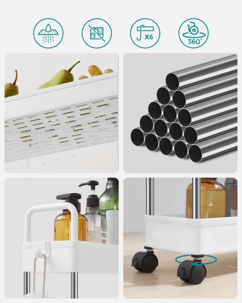 Carrito almacenamiento 4 niveles, cocina, baño, blanco - Imagen 6