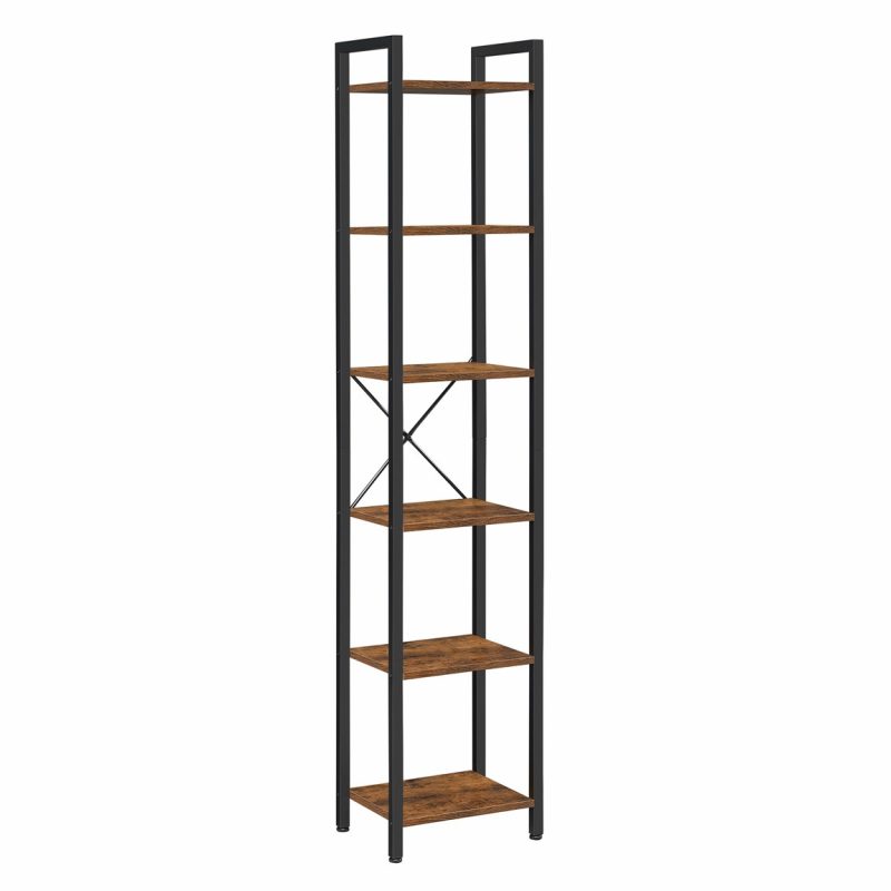 Estantería de 6 niveles multifuncional, librería espaciosa, marrón rústico