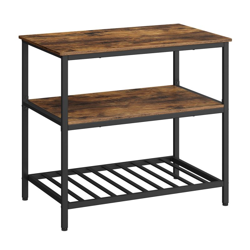 Isla de cocina estilo industrial, estantería de 3 niveles, marrón