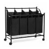 Carrito lavandería 4 bolsas extraíbles, ruedas, clasificador ropa, negro