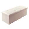 Taburete plegable almacenaje 110x38x38 cm, asiento acolchado, beige