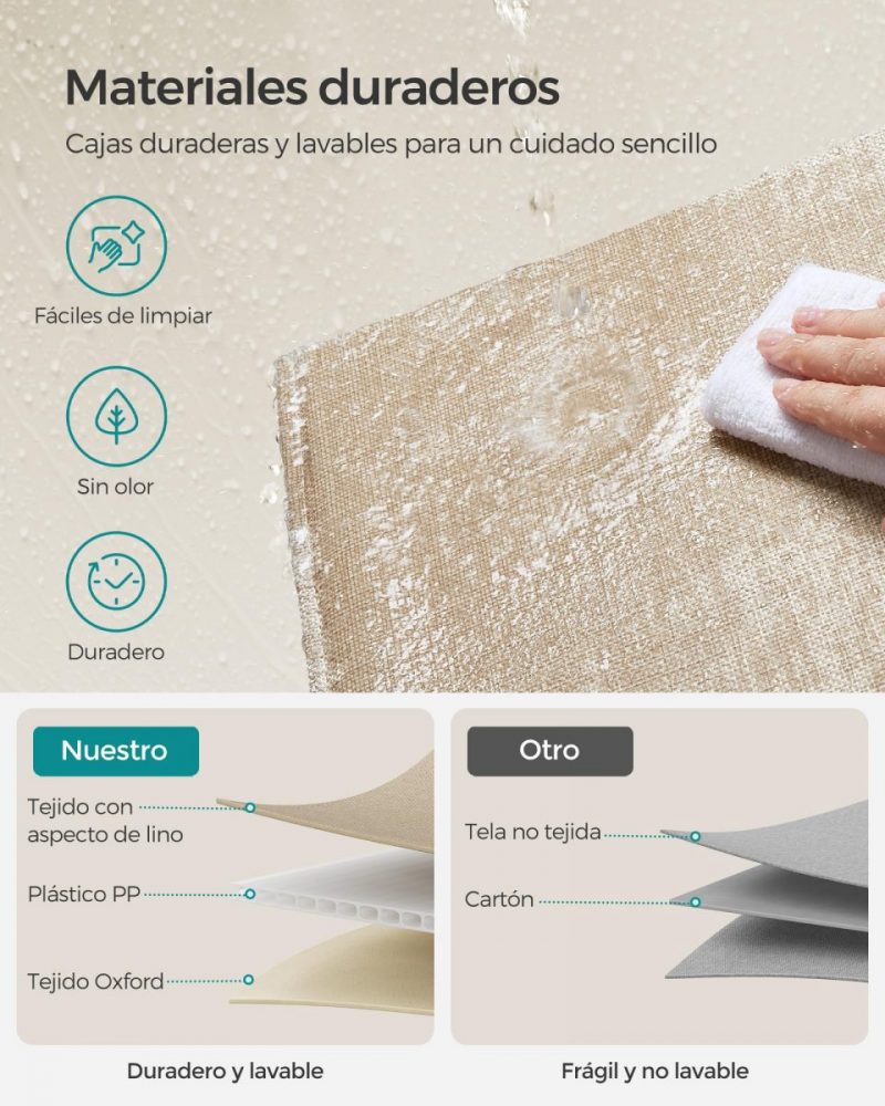 Juego 4 cajas almacenaje plegables, tejido oxford y lino, beige arena - Imagen 6
