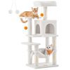 Árbol para gatos multinivel de 112 cm, postes rascadores, blanco crema