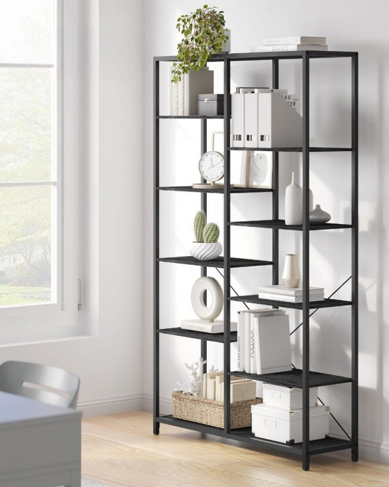 Estantería 5 niveles industrial, biblioteca pie, negro - Imagen 2