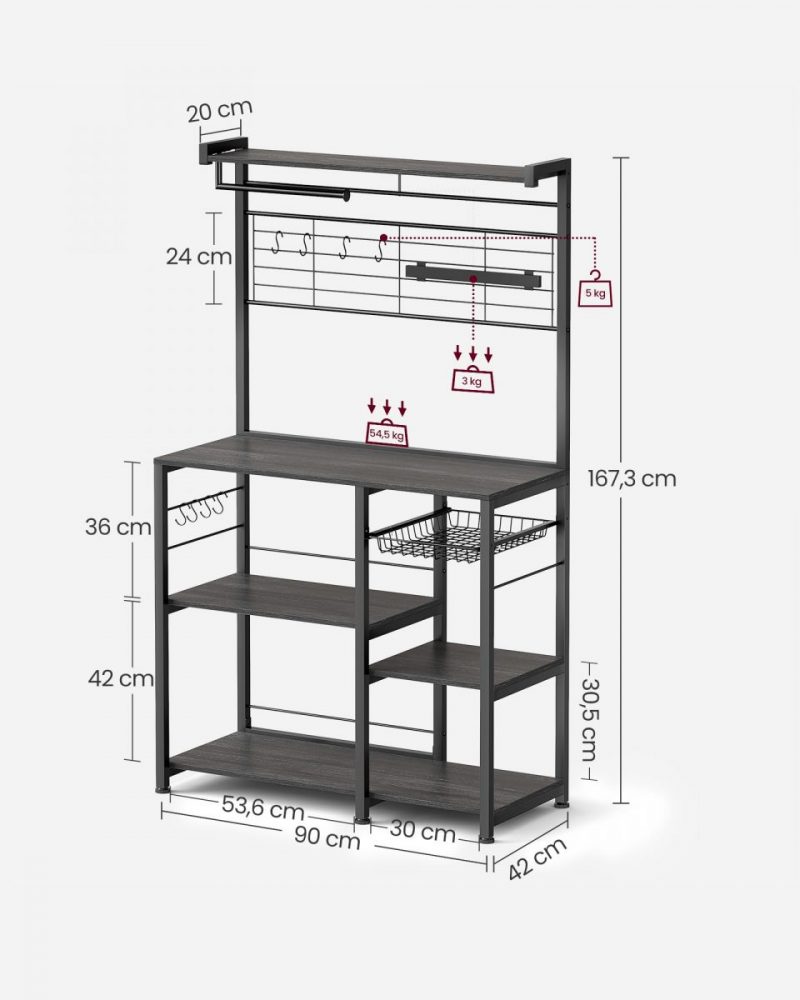 Estantería con isla de cocina, tira magnética y soporte rollos, roble ébano - Imagen 8