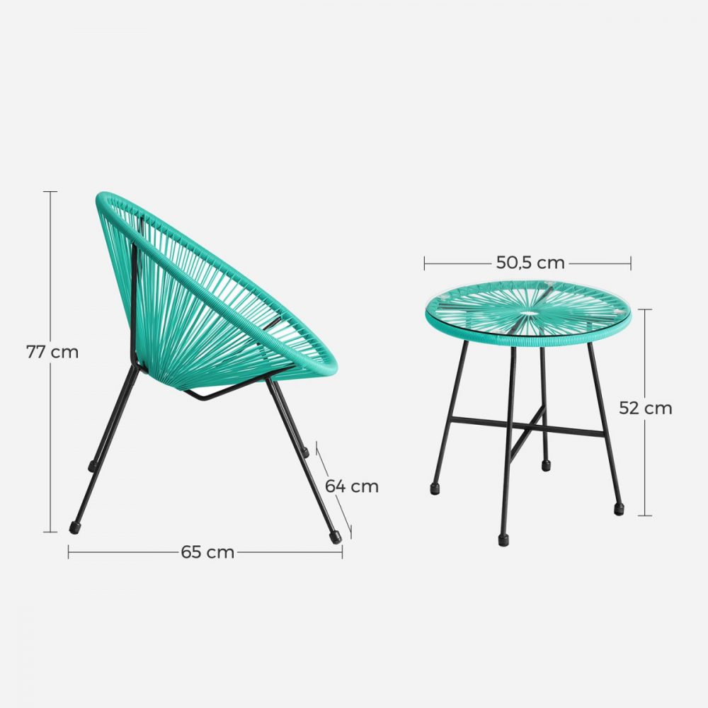 Conjunto muebles jardín 3 piezas, sillas acapulco y mesa, turquesa - Imagen 8