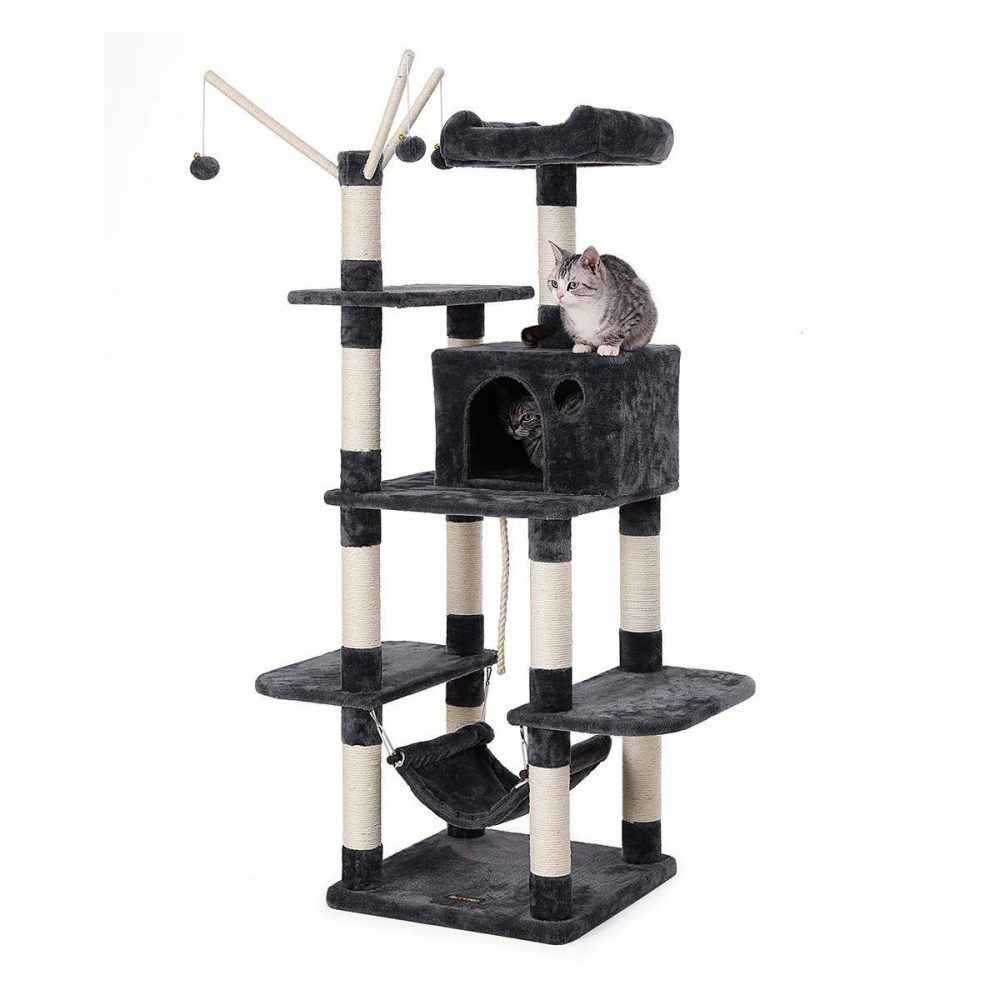 Árbol para gatos rascador, nidos, hamaca, plataformas, 154 cm, gris antracita