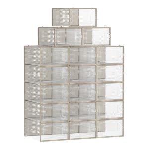 Pack de 18 cajas de zapatos plegables y apilables, beige