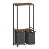 Mueble con cesto doble ropa sucia, barra colgante, estante, marrón rústico