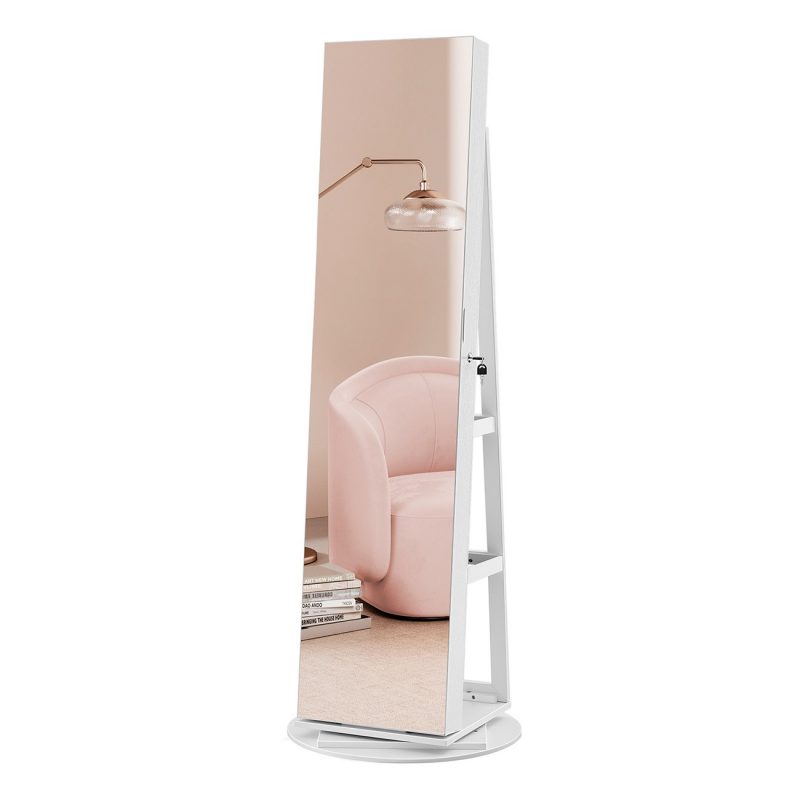 Espejo joyero giratorio con 6 leds, diseño sin marco, blanco - interior beige